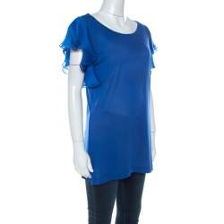 Gucci Blue Jersey and Silk Ruffled Sleeve Top S