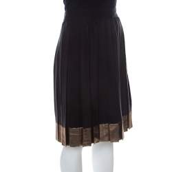 Gucci Black Silk Gold hem Detail Pleated Skirt M