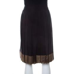 Gucci Black Silk Gold hem Detail Pleated Skirt M