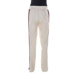 Pre Owned Gucci Beige Wool & Silk Blend Striped Side Seam Snap Button Detail Sweatpants S