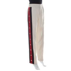 Pre Owned Gucci Beige Wool & Silk Blend Striped Side Seam Snap Button Detail Sweatpants S