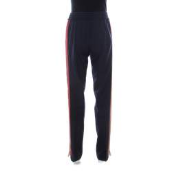 Pre Owned Gucci Navy Blue Wool & Silk Blend Striped Side Seam Snap Button Detail Sweatpants S