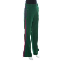 Pre Owned Gucci Green Cotton Blend Striped Side Seam Detail Sweatpants L 
