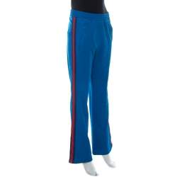 Pre Owned Gucci Blue Cotton Blend Striped Side Seam Detail Sweatpants S