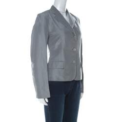 Pre Owned Gucci Grey Linen & Silk Blend Women's Blazer M