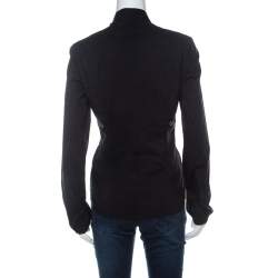 Pre Owned Gucci Black Cotton Blend Gathered Bodice Belted Long Sleeve Top M