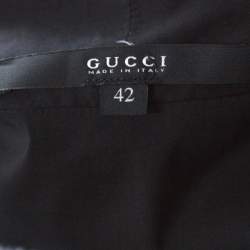 Pre Owned Gucci Black Cotton Blend Gathered Bodice Belted Long Sleeve Top M