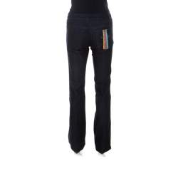 Pre Owned Gucci Blue Dark Wash Denim Rainbow Embroidery Detail Flared 70s Jeans S