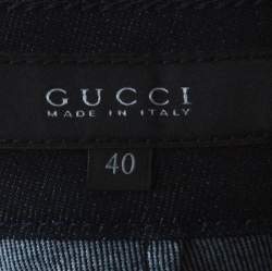 Pre Owned Gucci Blue Dark Wash Denim Rainbow Embroidery Detail Flared 70s Jeans S