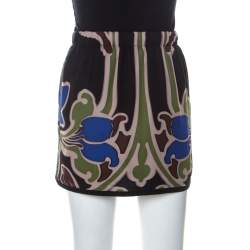Pre Owned Gucci Multicolor Printed Silk Drawstring Detail Short Skirt S