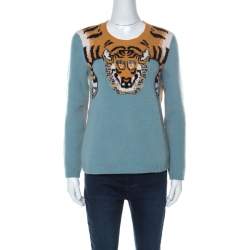 Gucci Tiger-intarsia Wool Sweater in Blue for Men