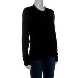 Gucci Black Diamond Knit Wool Web Stripe Detail Sweater XS