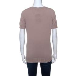 Pre Owned Gucci Dusky Pink Cashmere Knit Lace Trim V-Neck Top L