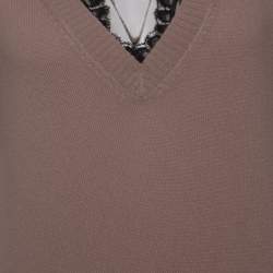Pre Owned Gucci Dusky Pink Cashmere Knit Lace Trim V-Neck Top L
