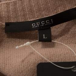 Pre Owned Gucci Dusky Pink Cashmere Knit Lace Trim V-Neck Top L