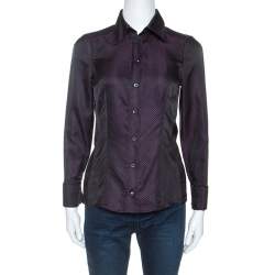 Gucci Black Silk Dotted Pattern Silk Jacquard Button Front Shirt S