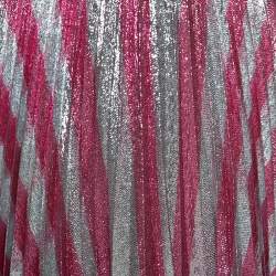 Pre Owned Gucci Metallic Pink Striped Pleated Midi Skirt M