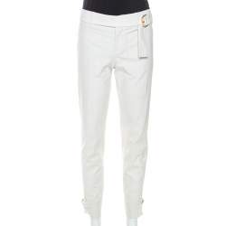 مملوكة مسبقًا Gucci Cream Cotton Bamboo Buckle Detail Tapered Trousers S