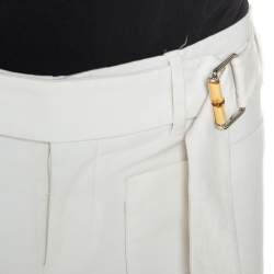 مملوكة مسبقًا Gucci Cream Cotton Bamboo Buckle Detail Tapered Trousers S
