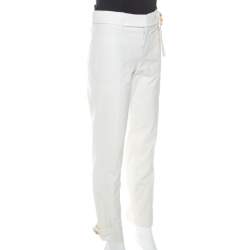 مملوكة مسبقًا Gucci Cream Cotton Bamboo Buckle Detail Tapered Trousers S