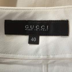 مملوكة مسبقًا Gucci Cream Cotton Bamboo Buckle Detail Tapered Trousers S