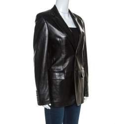 Pre Owned Gucci Black Leather Blazer M
