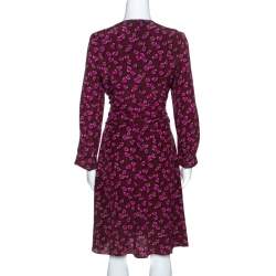 Gucci Burgundy Heartbeat Print Silk Ruched Detail Dress L