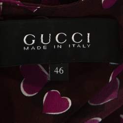 Gucci Burgundy Heartbeat Print Silk Ruched Detail Dress L