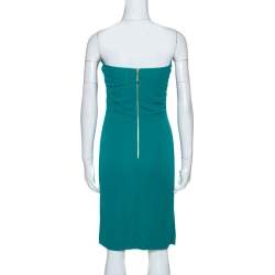 مملوكة مسبقًا Gucci Green Knit Ruched Detail Strapless Cocktail Dress L
