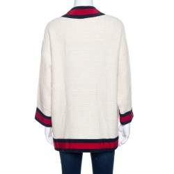 Pre Owned Gucci Off White Tweed Embellished Button Detail Oversized Jacket M