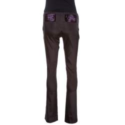 Gucci Brown Synthetic and Velvet Waist Trim Trousers S