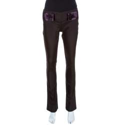 Gucci Brown Synthetic and Velvet Waist Trim Trousers S