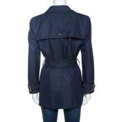 Pre Owned Gucci Navy Blue Cotton Belted Double Breasted Coat M