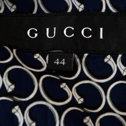 Pre Owned Gucci Navy Blue Cotton Belted Double Breasted Coat M