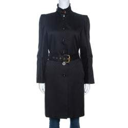 Pre Owned Gucci Black Jacquard Cotton Blend Belted Trench Coat M