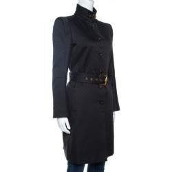 Pre Owned Gucci Black Jacquard Cotton Blend Belted Trench Coat M