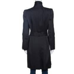 Pre Owned Gucci Black Jacquard Cotton Blend Belted Trench Coat M