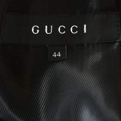 Pre Owned Gucci Black Jacquard Cotton Blend Belted Trench Coat M