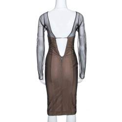مملوكة مسبقًا Gucci Black & Beige Tulle Long Sleeve Bustier Dress S