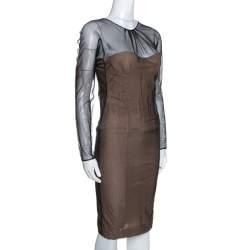 مملوكة مسبقًا Gucci Black & Beige Tulle Long Sleeve Bustier Dress S