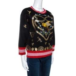 Pre Owned Gucci Black Laminated Heart Felt Jersey Sweatshirt XXS