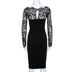 Gucci Black Knit Lace Trim Long Sleeve Sheath Dress XS