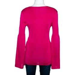 Gucci Hot Pink Stretch Knit V Neck Top M