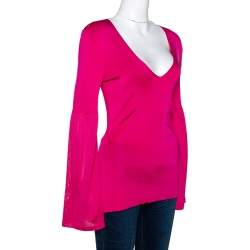 Gucci Hot Pink Stretch Knit V Neck Top M