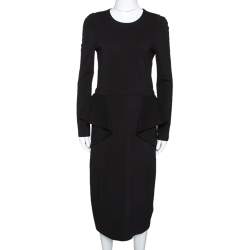 Pre Owned Gucci Black Stretch Knit Long Sleeve Peplum Dress L