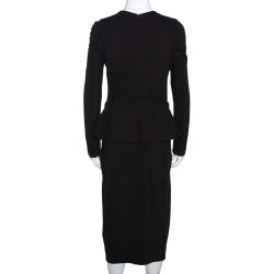 Pre Owned Gucci Black Stretch Knit Long Sleeve Peplum Dress L