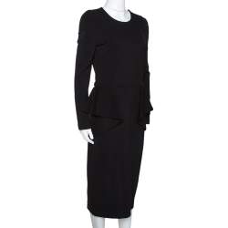 Pre Owned Gucci Black Stretch Knit Long Sleeve Peplum Dress L