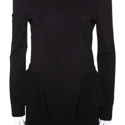 Pre Owned Gucci Black Stretch Knit Long Sleeve Peplum Dress L