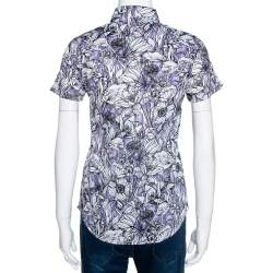 Pre Owned Gucci Purple Floral Print Cotton Short Sleeve Shirt S