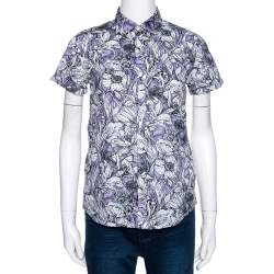Pre Owned Gucci Purple Floral Print Cotton Short Sleeve Shirt S